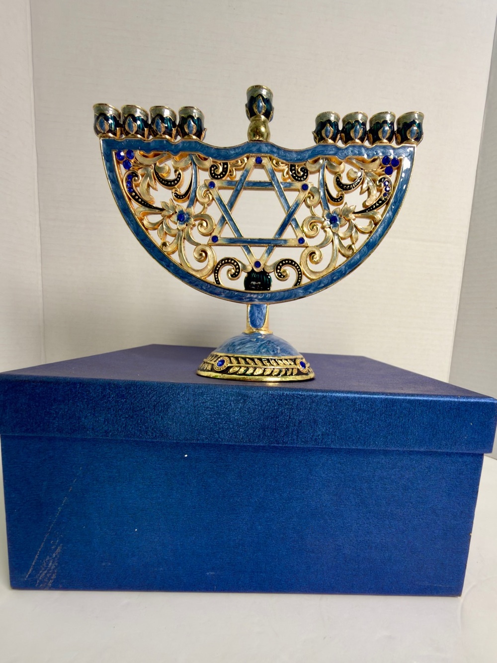 Decorative Blue and Gold Menorah